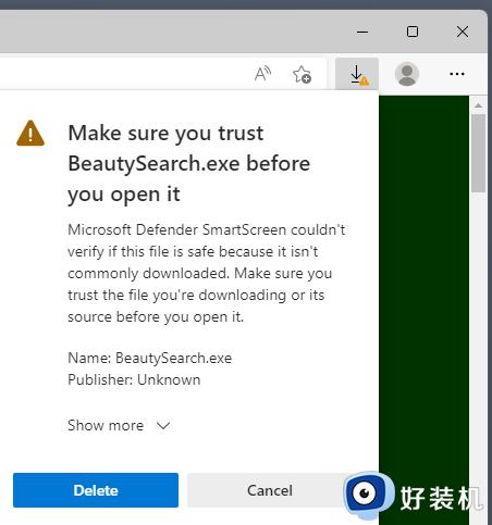 电脑提示Microsoft Defender SmartScreen无法验证此文件是否安全如何解决